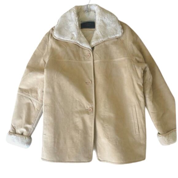 Avanti Jackets & Blazers - Avanti New York Genuine Suede Leather Jacket Coat Women’s Size XL Faux Fur Beige